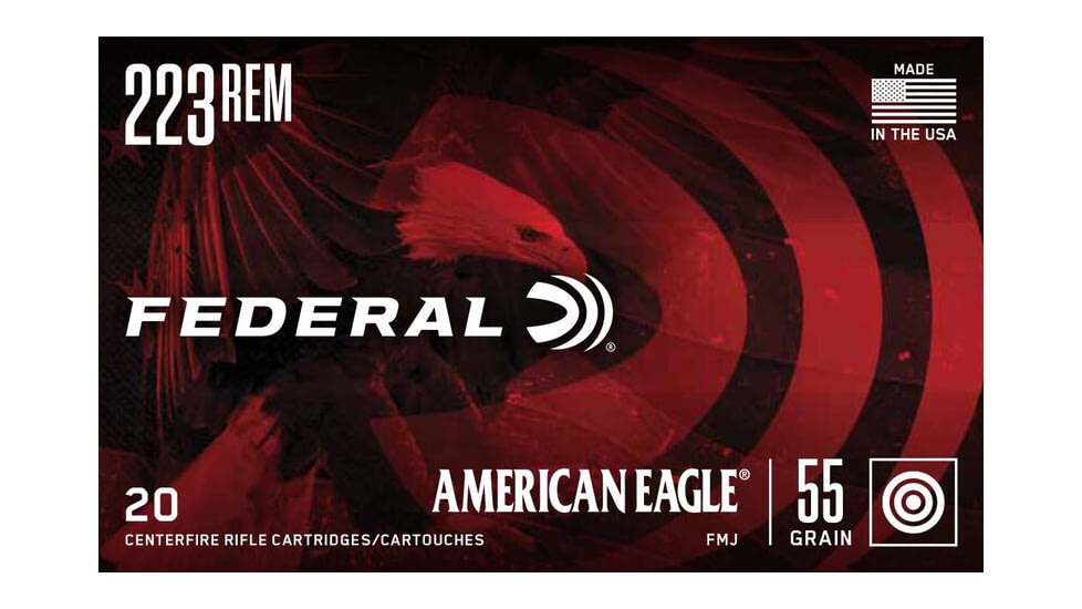 Federal American Eagle Rifle .223 Rem 55 Grain Full Metal Jacket Brass Cased Rifle Ammo, 20 Rounds, AE223