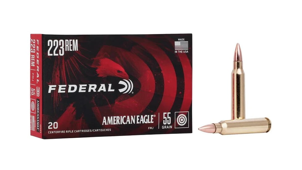 Federal American Eagle Rifle .223 Rem 55 Grain Full Metal Jacket Brass Cased Rifle Ammo, 20 Rounds, AE223