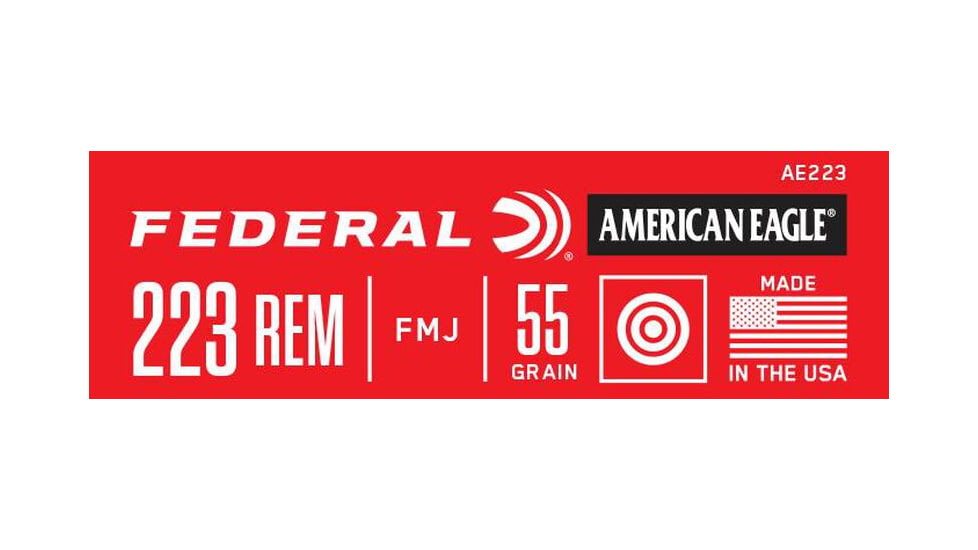 Federal American Eagle Rifle .223 Rem 55 Grain Full Metal Jacket Brass Cased Rifle Ammo, 20 Rounds, AE223