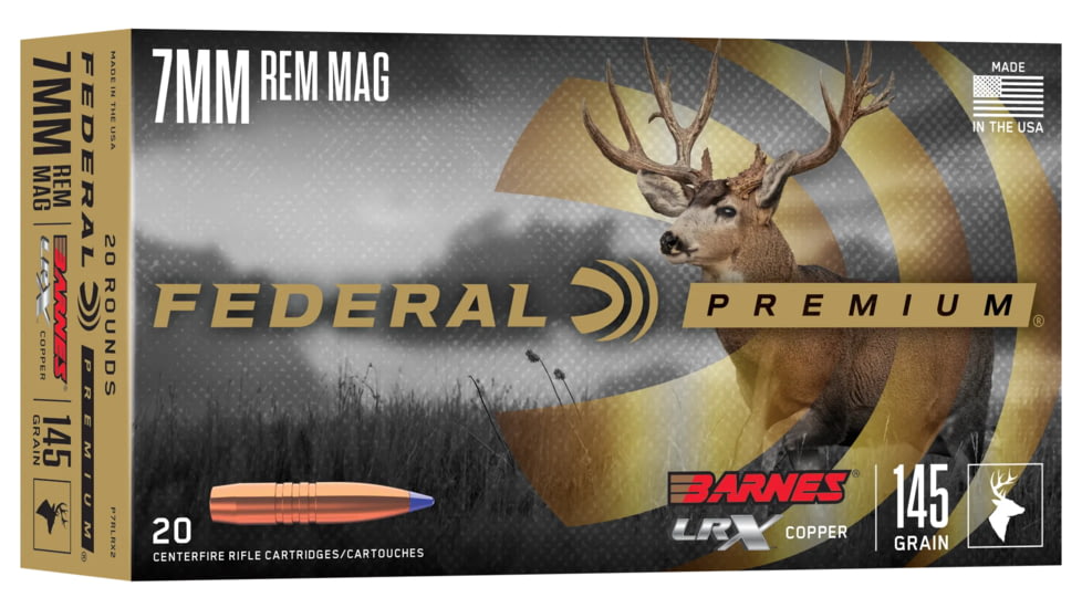 Federal Barnes LRX 7mm Rem Mag 145 Grain Brass Rifle Ammo, 20 Rounds, P7RLRX2