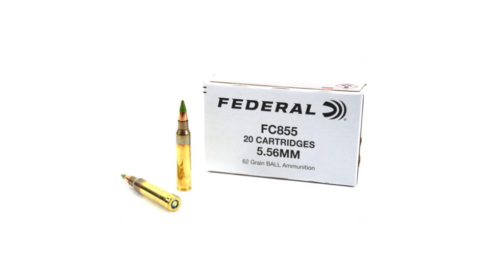 Federal Cartridge Co. Federal FC855 Green Tip Rifle Ammunition 5.56X45 NATO 62gr FMJ 3113 fps 20/ct, FC855