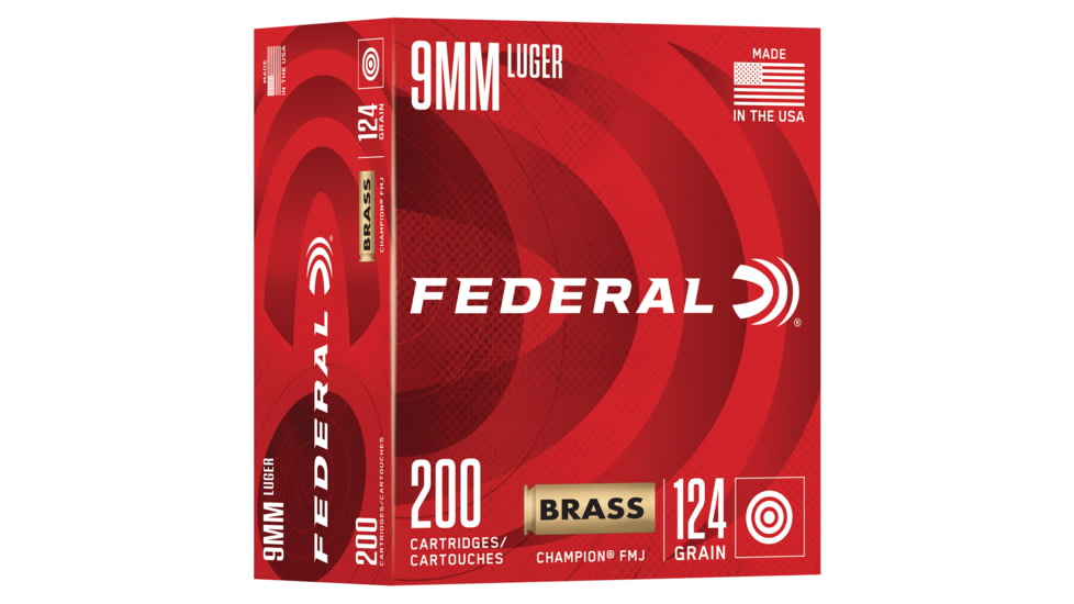 Federal Cartridge/Kinetic Pistol Ammo 9Mm 124 Fmj Champ Brass 200/5, C9124A200