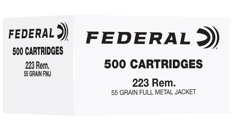 Federal American Eagle 223 Remington 55 Grain FMJ Brass Rifle Ammo, 500 Rounds, FC223F500