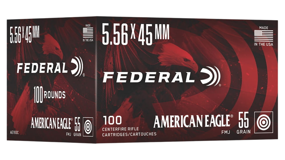 Federal 5.56x45mm 55 Grain FMJ Brass Rifle Ammo, 200 Rounds, AE193C