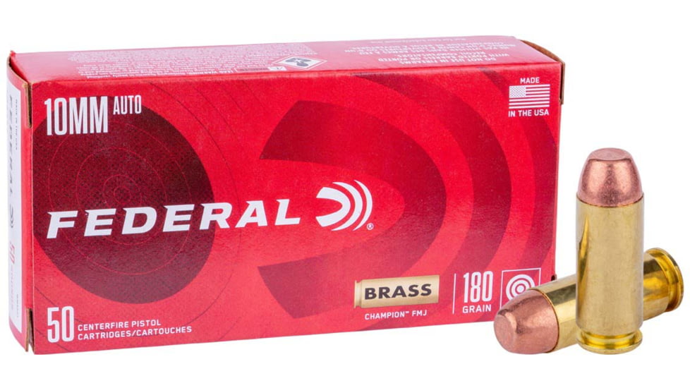 Federal Champion Training 10mm Auto 180 Grain Full Metal Jacket Brass Cased Pistol Ammo, 200 Rounds, WM52212