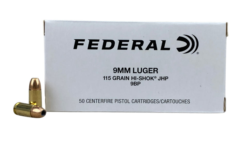 Federal Classic 9mm 115 Grain HS JHP Brass Cased Centerfire Rifle Ammo, FEDE9BP