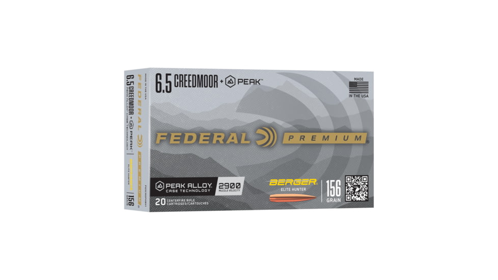 Federal Elite Hunter 6.5 Creedmoor 156 grain Federal Premium Berger Peak Alloy Cased Rifle Ammunition, 20 Rounds, P65CRDPKBH1