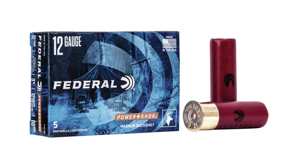 Federal Power-Shok 12 Gauge 1 7/8 Oz 3 in 00 Buckshot Centerfire Shotgun Slug Ammo, 5 Rounds, Fc13100