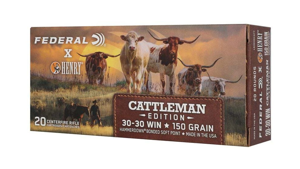 Federal Hammer Down Henry Cattlemans .30-30 Winchester 150 Grain Jacketed Soft Point Rifle Ammo, 20 Rounds, ALG3030CATT