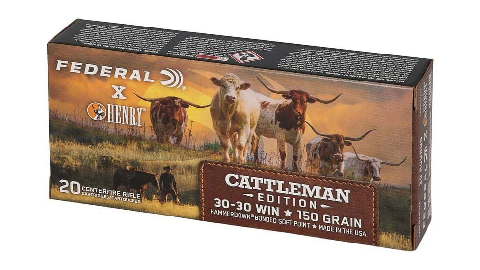 Federal Hammer Down Henry Cattlemans .30-30 Winchester 150 Grain Jacketed Soft Point Rifle Ammo, 20 Rounds, ALG3030CATT