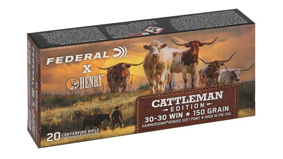 Federal Henry Cattleman Edition .30-30 Winchester 150 Grain Bonded Soft Point Brass Cased Rifle Ammo, 20 Rounds, LG3030CATT