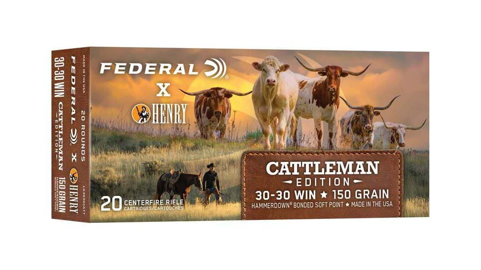 Federal Hammer Down Henry Cattlemans .30-30 Winchester 150 Grain Jacketed Soft Point Rifle Ammo, 20 Rounds, ALG3030CATT