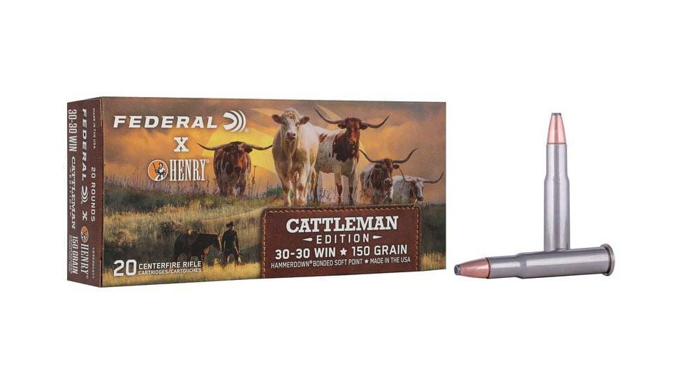 Federal Hammer Down Henry Cattlemans .30-30 Winchester 150 Grain Jacketed Soft Point Rifle Ammo, 20 Rounds, ALG3030CATT