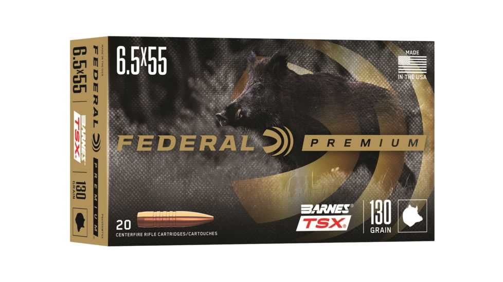 Federal 6.5x55 Swedish 130 Grain Hollow Point Rifle Ammo, 20 Rounds, P6555SWTSX