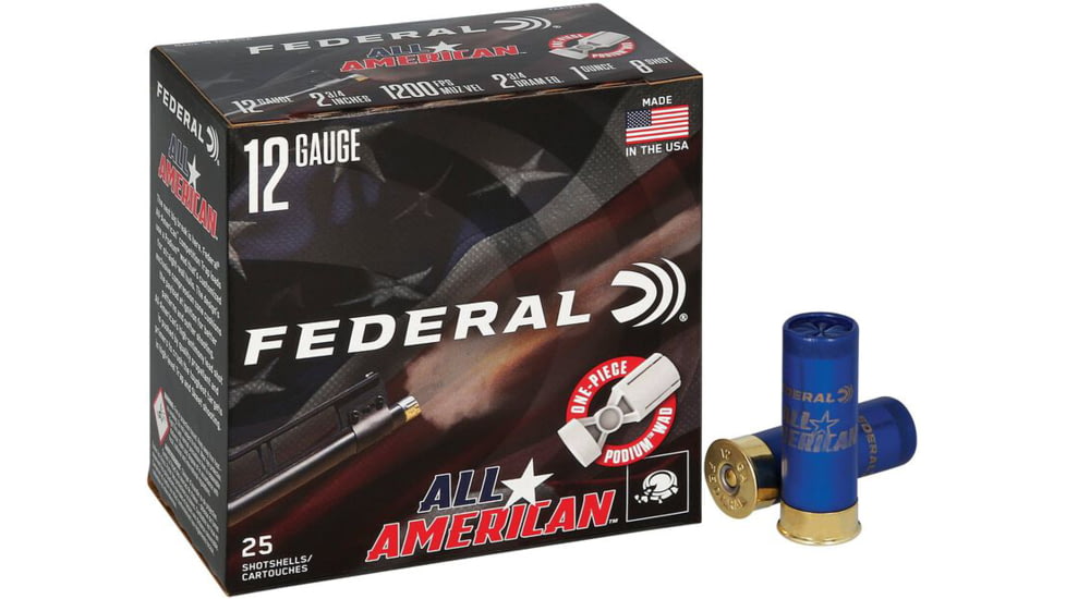 Federal All American 12 Gauge 1oz 2 3/4in Shotgun Ammo, #8, 25 Rounds, FAA12L18