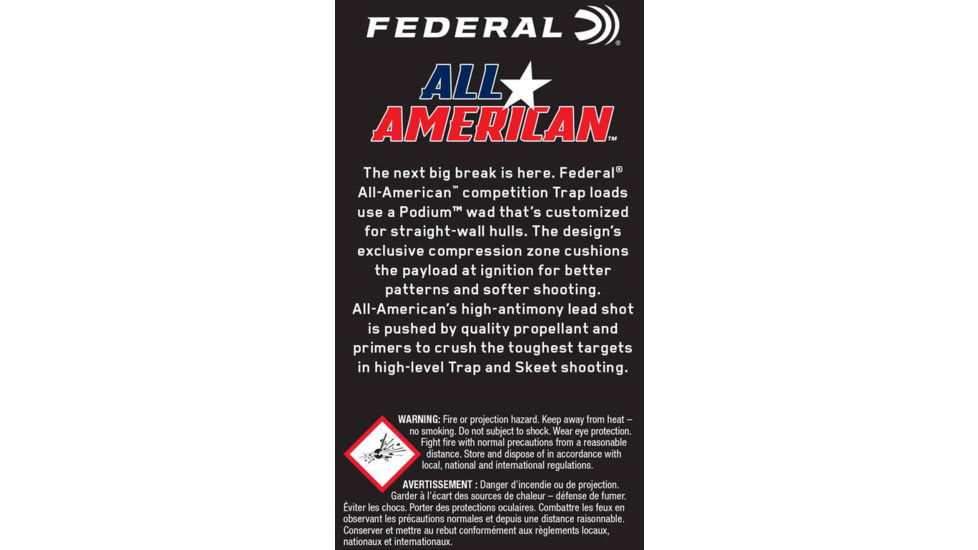 Federal All American 12 Gauge 1 1/8oz 2 3/4in Shotgun Ammo, #8, 1145 FPS, 25 Rounds, FAA12L 8