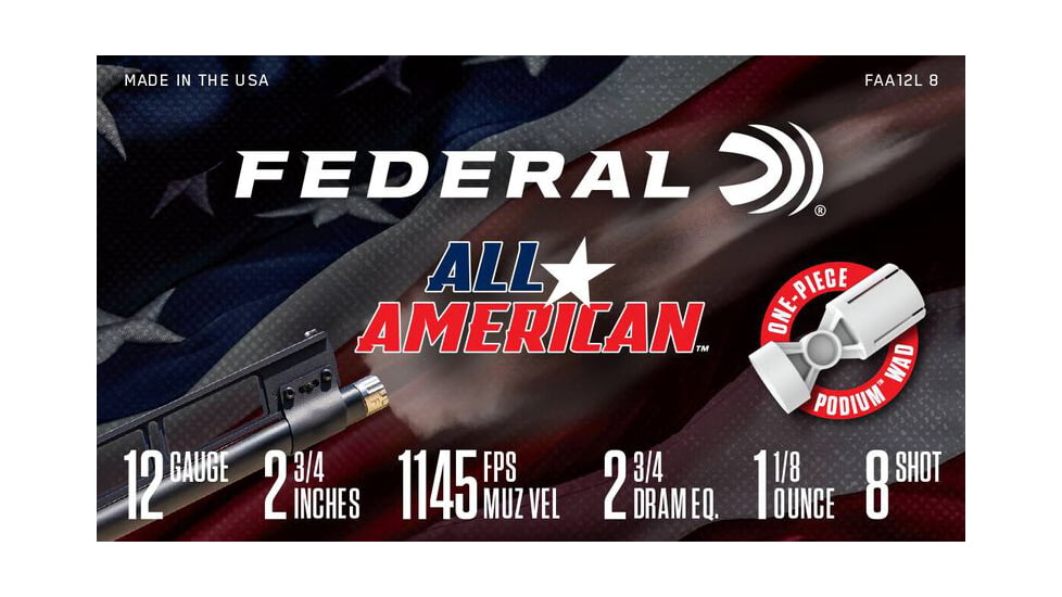 Federal FAA12L8 All-American 12Gauge 2.75 1 1/8oz 8Shot 25 Per Box/10 Case