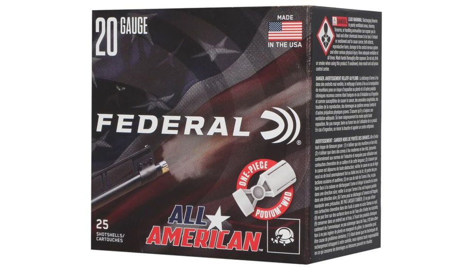 Federal All American 20 Gauge 7/8oz 2 3/4in Shotgun Ammo, #7.5, 25 Rounds, FAA207.5