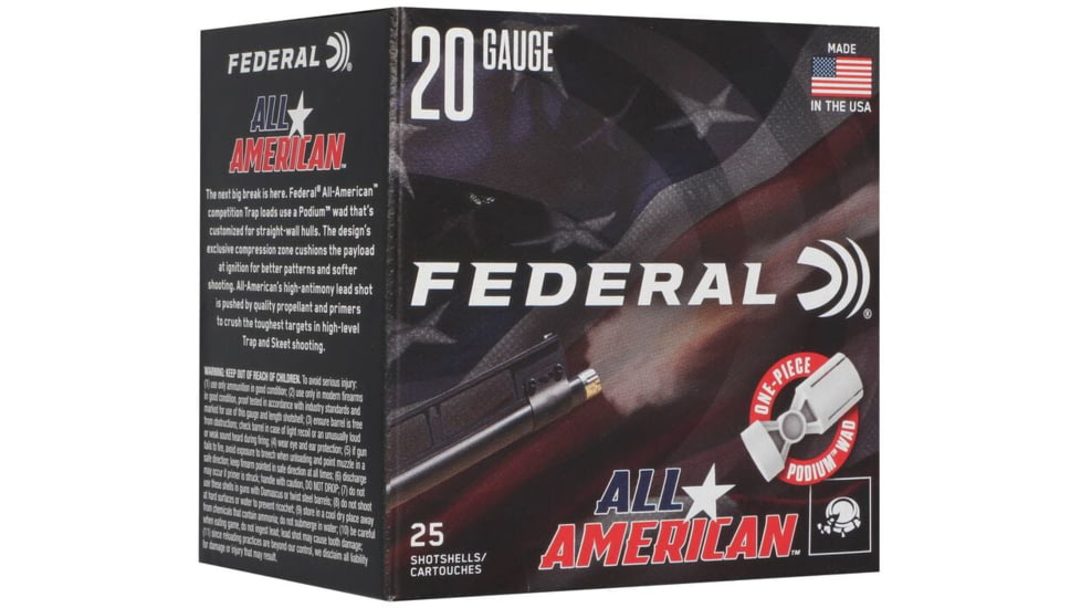 Federal All American 20 Gauge 7/8oz 2-3/4in Shotgun Ammo, #7.5, 25 Rounds, FAA20 7.5