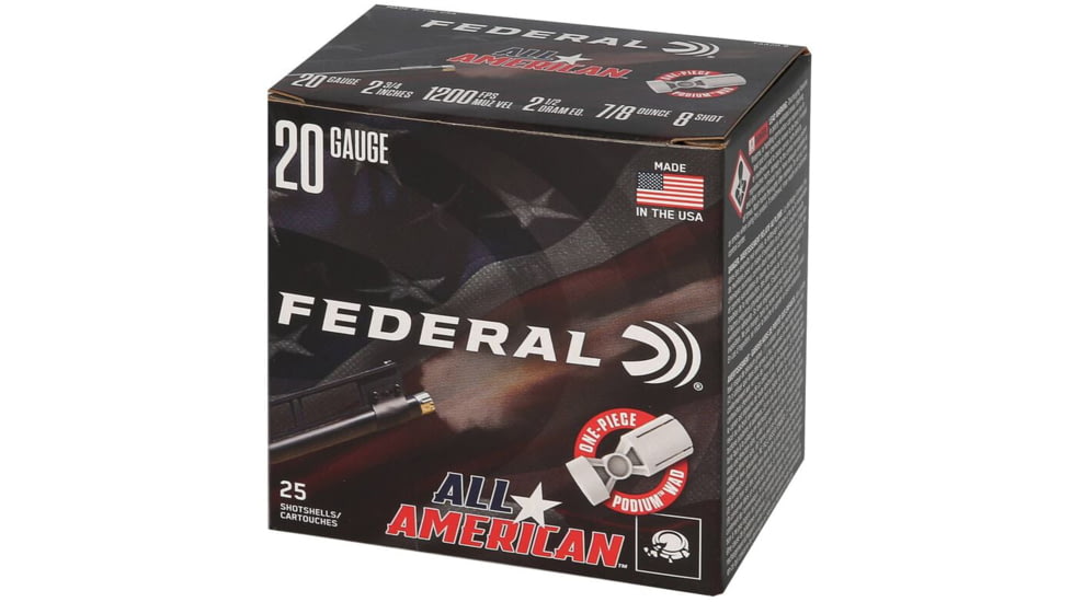 Federal All American 20 Gauge 7/8oz 2-3/4in Shotgun Ammo, #8, 25 Rounds, FAA20 8