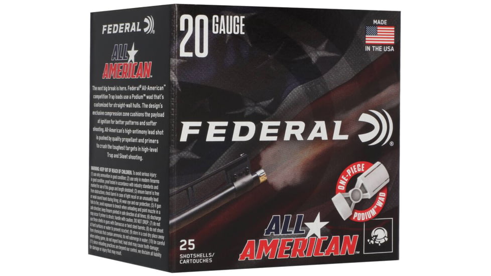 Federal All American 20 Gauge 7/8oz 2 3/4in Shotgun Ammo, #8, 25 Rounds, FAA208