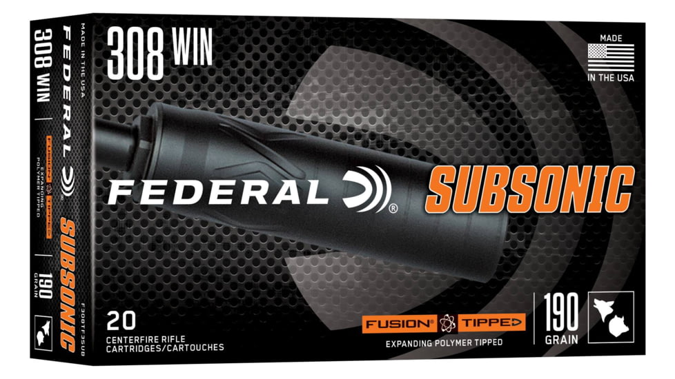 Federal Fusion Tipped 308 Winchester 190 Grain Soft Point Brass Rifle Ammo, 20 Rounds, F308TF3SUB