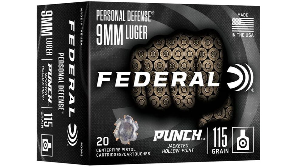 Federal PD9P2 Punch 9mmLuger 115gr Jacketed Hollow Point 20/Box