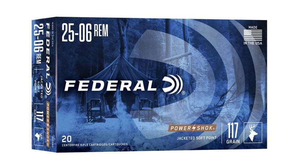 Federal Premium Power-Shok .25-06 117 Grain Jacketed Soft Point Centerfire Rifle Ammo, 20 Rounds, 2506BS