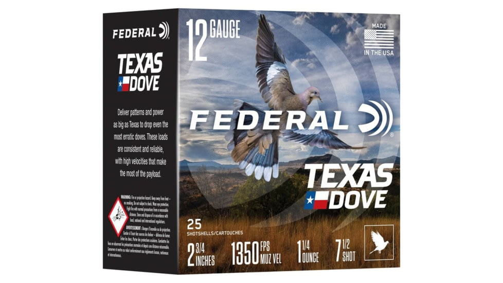 Federal Texas Dove 12 Gauge 1 1/4oz 2.75in Shotgun Ammo, #7.5, 25 Rounds, TXD12H 7.5