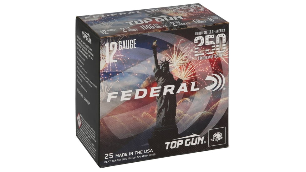 Federal 250th Anniversary USA 12 Gauge 1 1/8 oz 2 3/4in Shotgun Ammo, #8, 25 Rounds, TGL12US 8USA