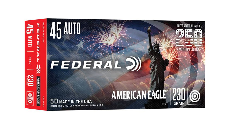 Federal USA 250TH 45 Auto 230 Grain Full Metal Jacket Pistol Ammunition, 50 Round, 50, AE45USA