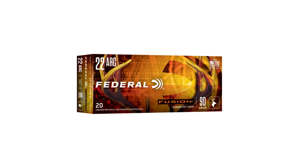 Federal Fusion .22 ARC 90 Grain Fusion Soft Point Brass Cased Rifle Ammunition, 20 Rounds, F22ARCFS3
