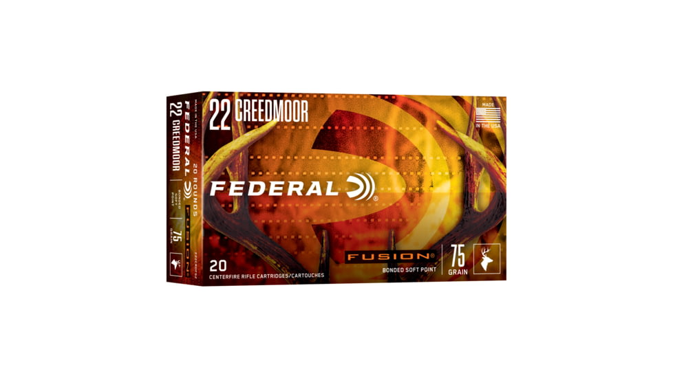 Federal Fusion .22 Creedmore 75 Grain Fusion Soft Point Brass Cased Rifle Ammunition, 20 Rounds, F22CRDFS2