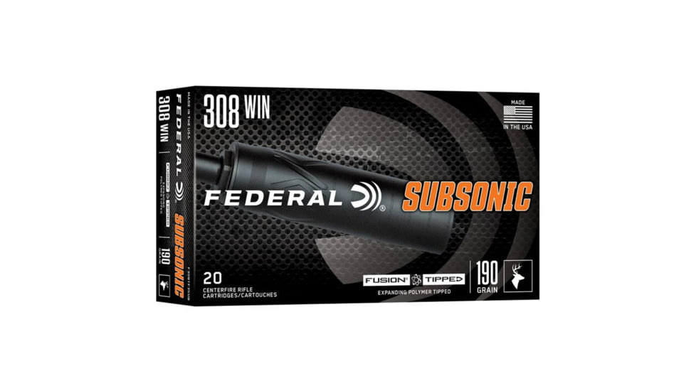 Federal Fusion Tipped 308 Winchester 190 Grain Soft Point Brass Rifle Ammo, 20 Rounds, F308TF3SUB