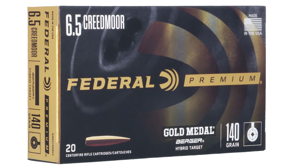 Federal Premium Gold Medal 6.5mm Creedmoor 140 Grain Berger Hybrid Target Brass Centerfire Rifle Ammo, 20 Rounds, GM65CRDBH2