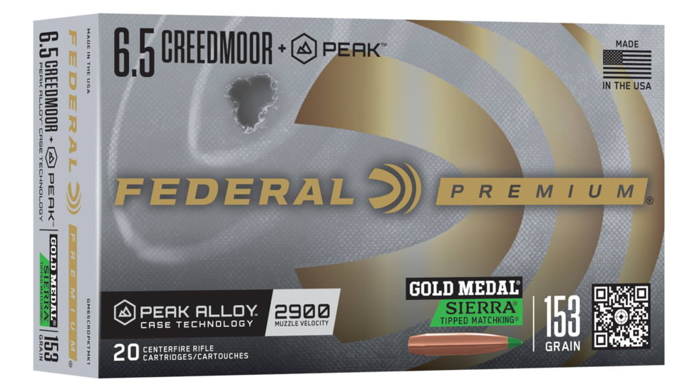 Federal Gold Medal Sierra Tipped MatchKing 6.5 Creedmoor 153 grain Federal Premium Gold Peak Alloy Cased Rifle Ammunition
