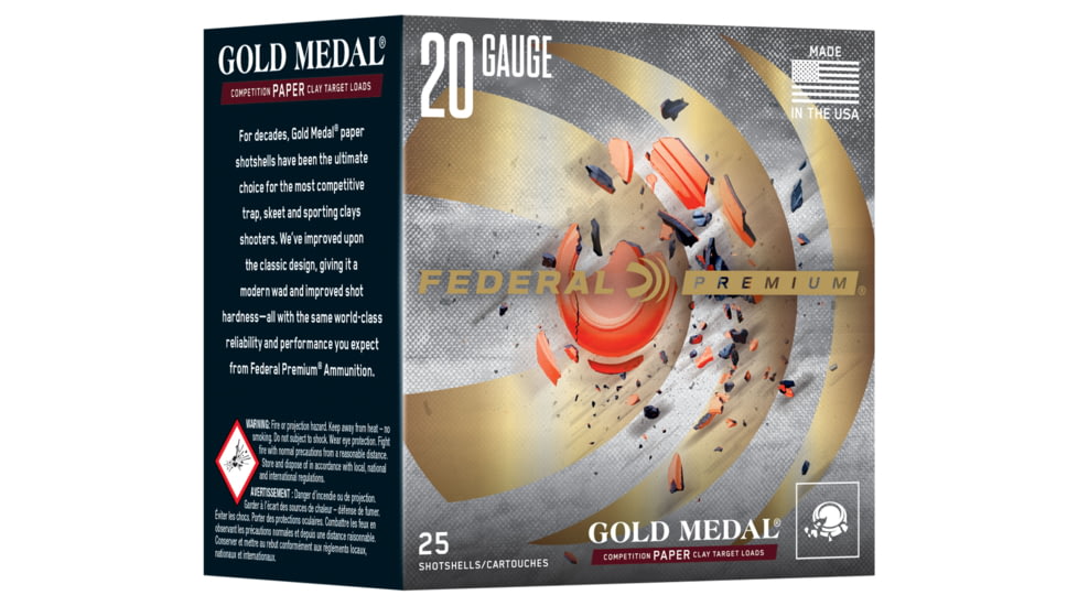 Federal Gold Medal Paper 20 Gauge 7/8oz 2 3/4 Shotgun Ammo, 7.5 Shot, 25 Rounds, GMT224 7.5