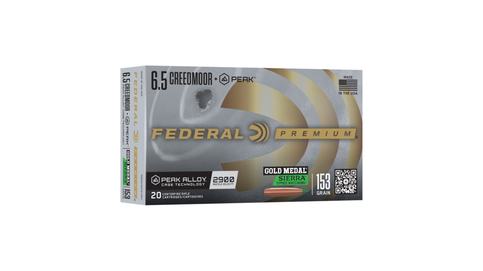 Federal Gold Medal Sierra Tipped MatchKing 6.5 Creedmoor 153 grain Federal Premium Gold Peak Alloy Cased Rifle Ammunition, 20 Rounds, GM65CRDPKTMK1