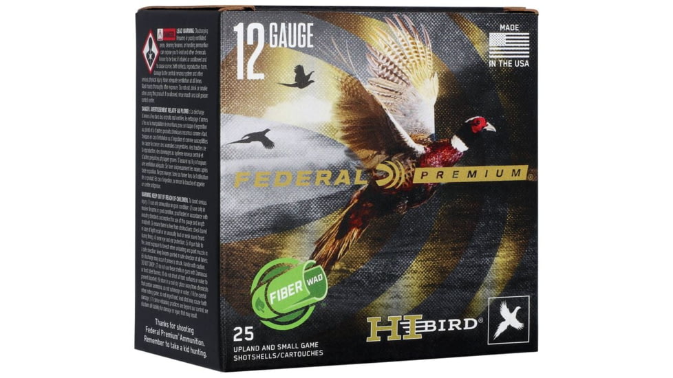 Federal Hi-Bird Fiber Wad 12 Gauge 1 1/4oz 2 3/4in Shotgun Ammo, 4 Shot, 25 Rounds, HVF12HW 4