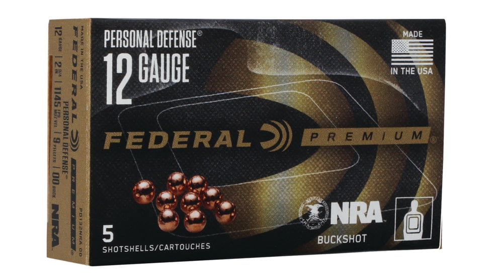 Federal PD132NRA00 Personal Defense NRA Buckshot 12 Gauge 2.75 9 Pellets 00 Buc