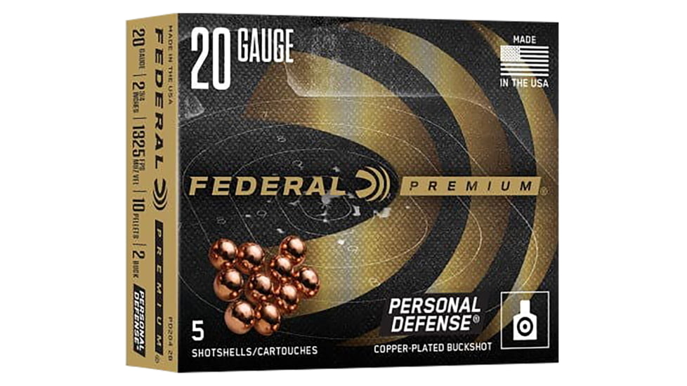 Federal Premium Personal Defense 20 Gauge 2 3/4 in 2 Buck w/ Flite Control Buckshot Shotgun Ammo, 5 Round, PD204 2B