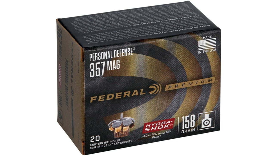 Federal Premium Personal Defense Hydra-Shok 357 Magnum 158 Grain Jacketed Hollow Point Centerfire Pistol Ammunition
