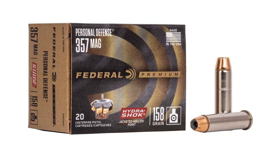 Federal Premium Personal Defense Hydra-Shok 357 Magnum 158 Grain Jacketed Hollow Point Centerfire Pistol Ammunition