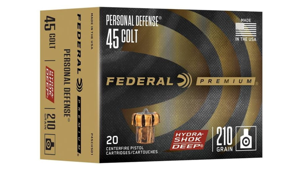 Federal Personal Defense 45 COLT 210 Grain Hydra-Shok Deep JHP Pistol Ammo, 20 Rounds, P45CHSD1