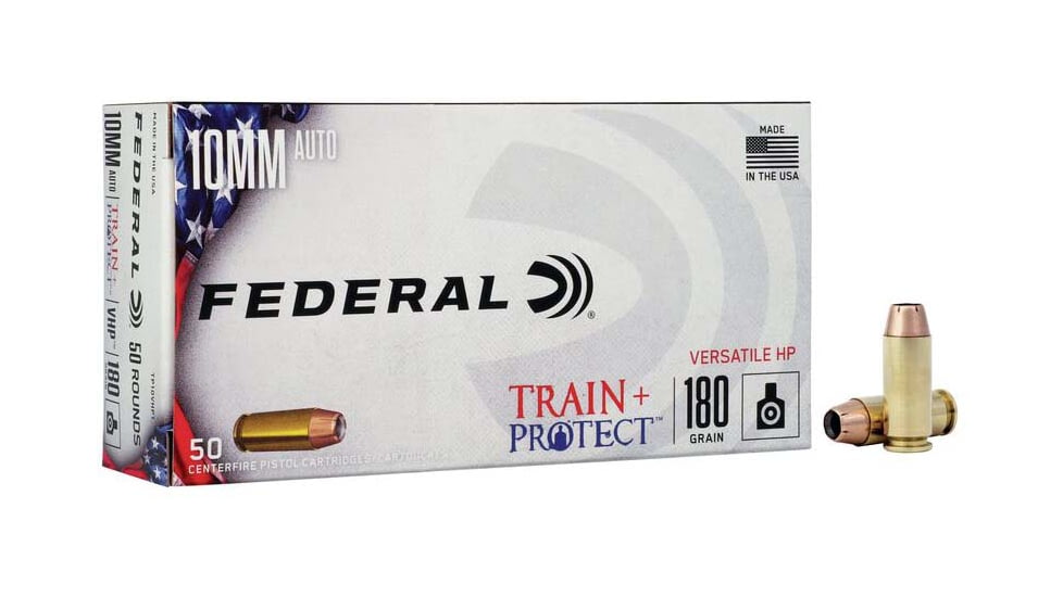 Federal Premium 10mm Auto 180 Grain Train + Protect VHP Brass Centerfire Pistol Ammo, 50 Rounds, TP10VHP1