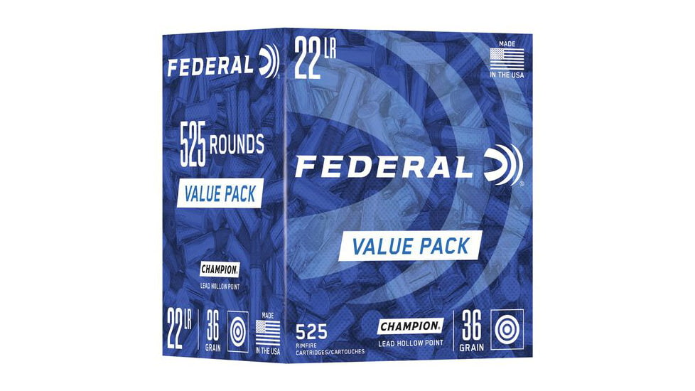 Federal Champion .22 Long Rifle 36 Grain Lead Hollow Point Rimfire Ammo, 525 Rounds, 747