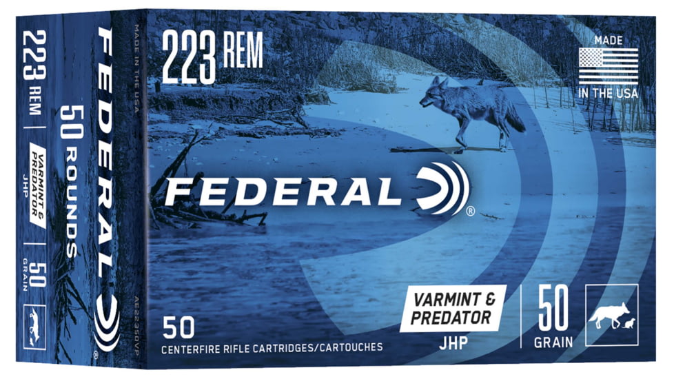 Federal Premium American Eagle .223 50 Grain Jacketed Hollow Point Centerfire Rifle Ammo, 50 Rounds, AE22350VP