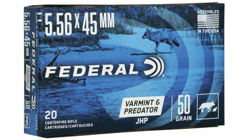 Federal Premium American Eagle 5.56x45mm NATO 55 Grain Jacketed Hollow Point Brass Cased Centerfire Rifle Ammo, 20 Rounds, AE556G