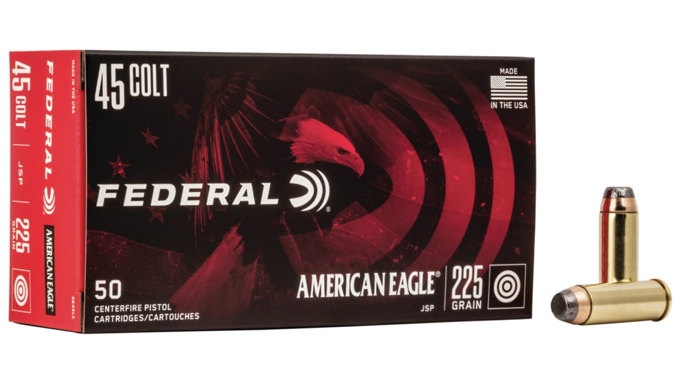 Federal Premium American Eagle 45 Colt 225 Grain Jacketed Soft Point Brass Cased Centerfire Pistol Ammo, 50 Rounds, AE45LC