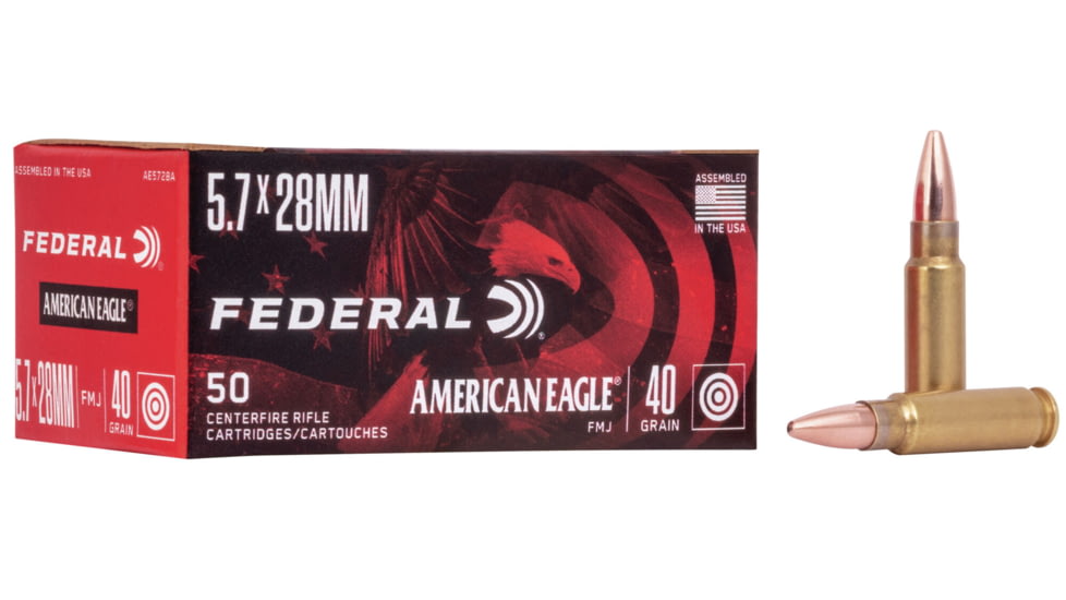 Federal Premium American Eagle Pistol Ammo, 5.7x28mm, Full Metal Jacket, 40 grain, 50 Rounds, AE5728A